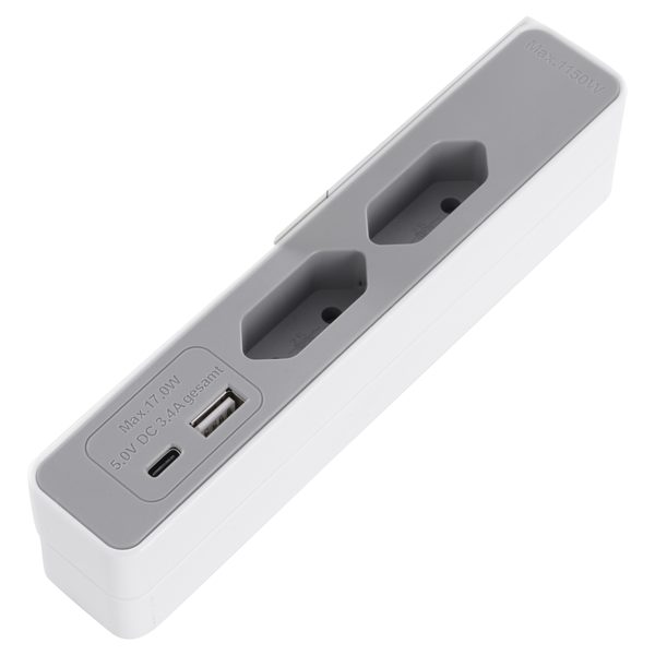 Q-Link bankstekkerdoos met USB-A en USB-C, wit/grijs