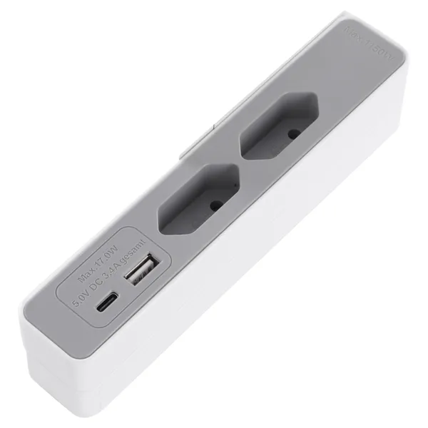 Q-Link bankstekkerdoos met USB-A en USB-C, wit/grijs