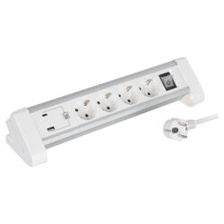 Q-Link stekkerdoos - 4-voudig - randaarde - USB A/C - voor bureau - 3 x 1.5 mm² - 1.5 m - wit/grijs