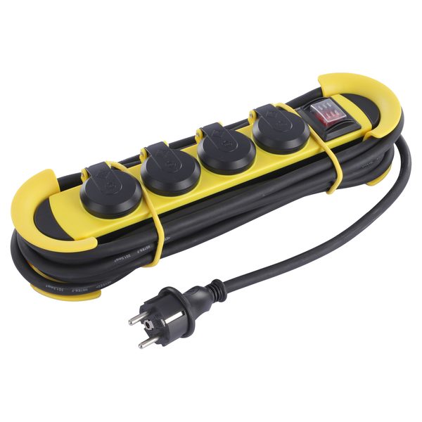 Q-Link stekkerdoos IP44 CM-system, 4-voudig, 5 m, geel/zwart