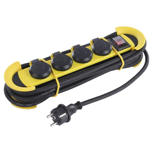 Q-Link stekkerdoos IP44 CM-system, 4-voudig, 5 m, geel/zwart