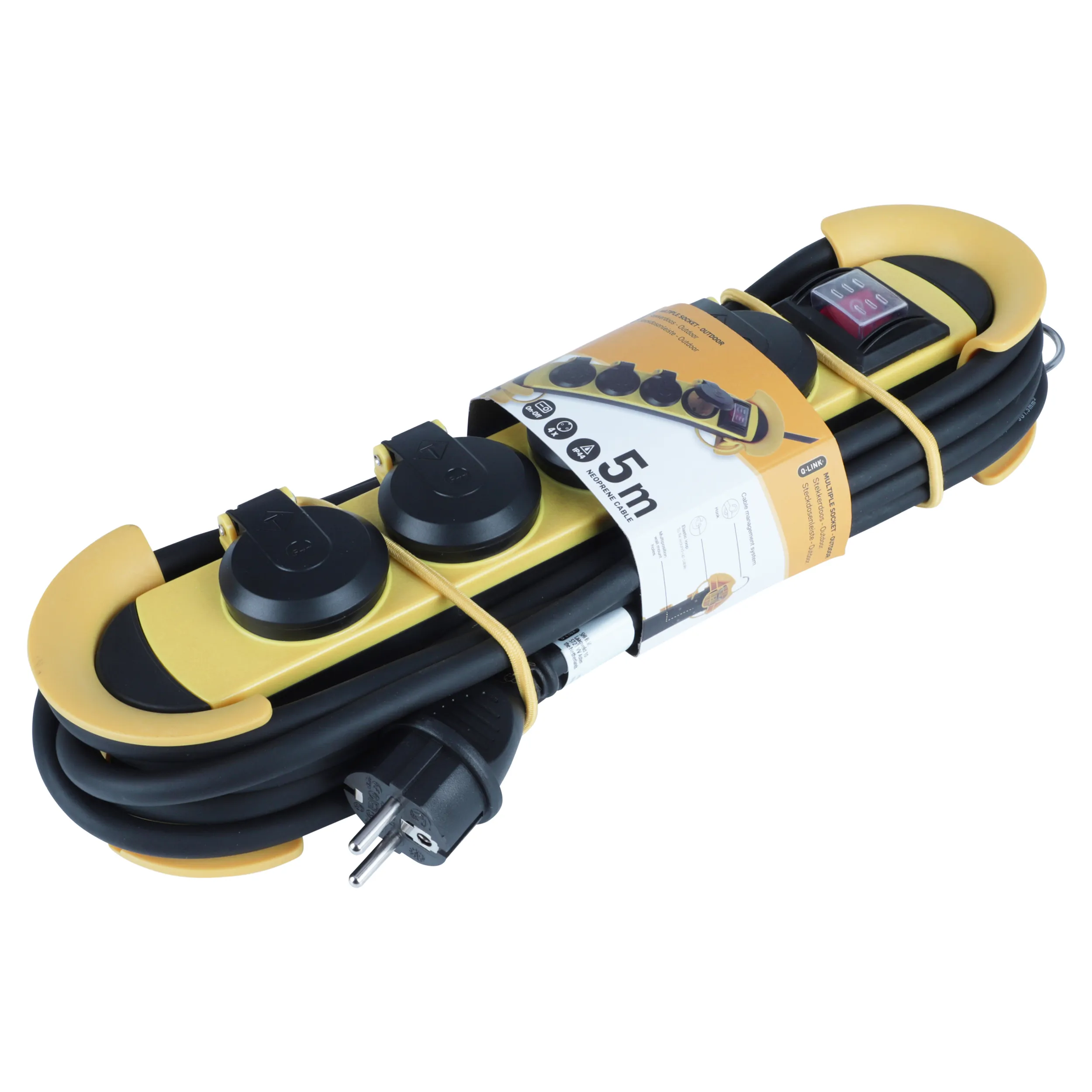 Q-Link stekkerdoos IP44 CM-system, 4-voudig, 5 m, geel/zwart - Afbeelding 2