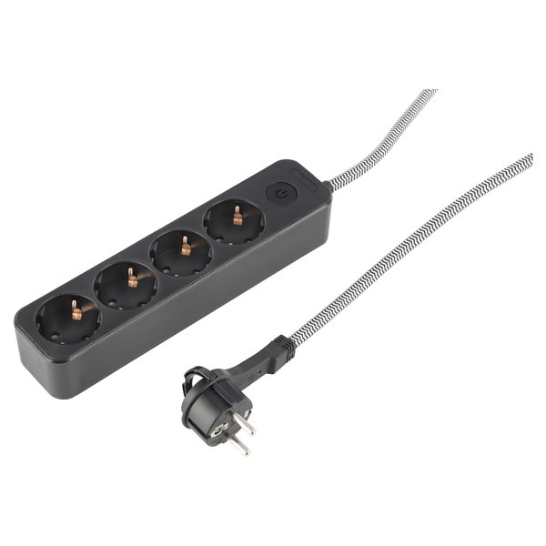 Q-Link stekkerdoos 4-voudig met textielsnoer, 3 m, zwart/wit