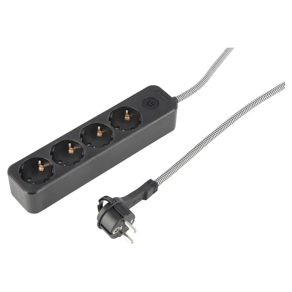 Q-Link stekkerdoos 4-voudig met textielsnoer, 3 m, zwart/wit