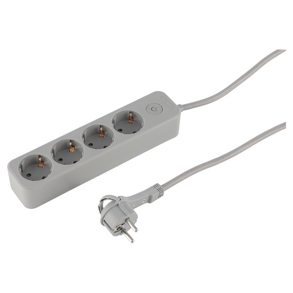 Q-Link stekkerdoos 4-voudig met textielsnoer, 3 m, grijs