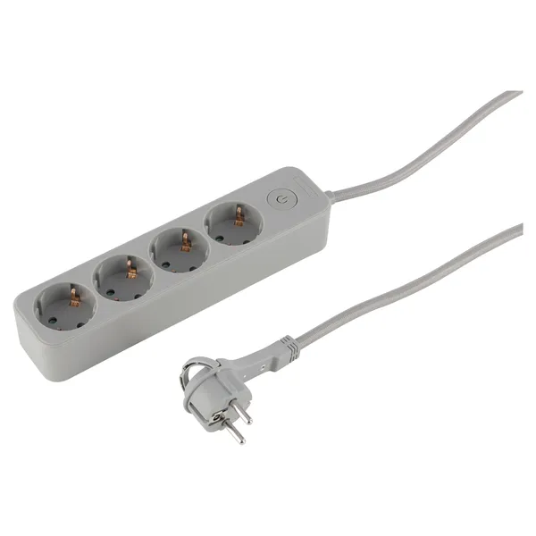 Q-Link stekkerdoos 4-voudig met textielsnoer, 3 m, grijs
