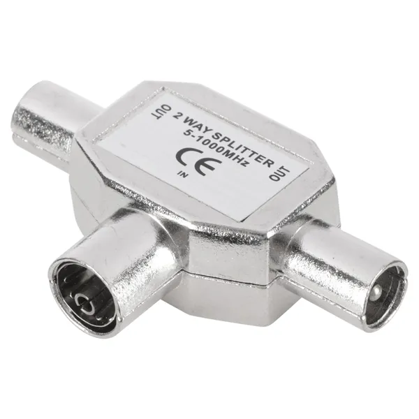 Q-Link coax splitter tv, 1 male naar 2 female, metaal
