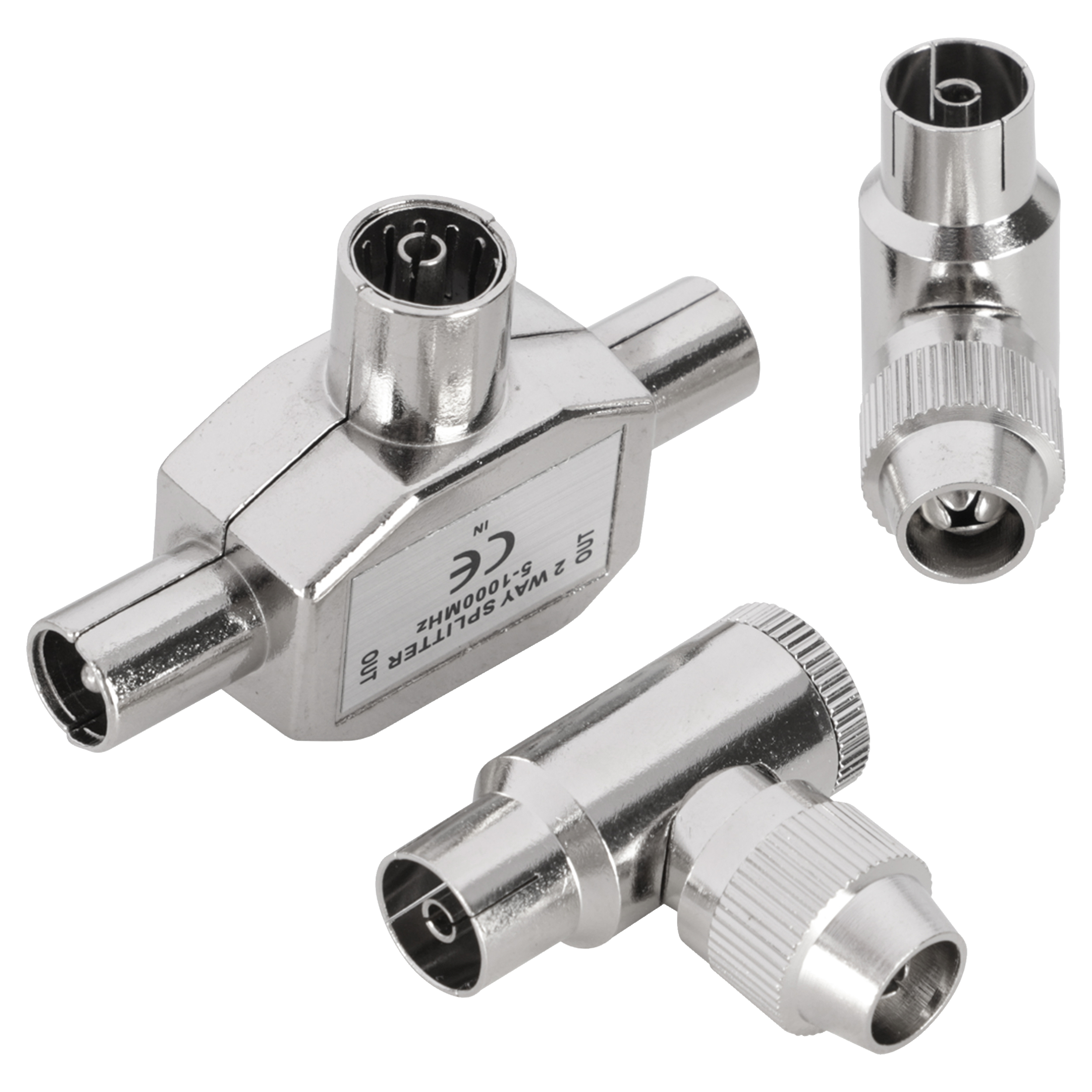 Q-Link COAX splitter - tv/2 stekker - female/female - haaks