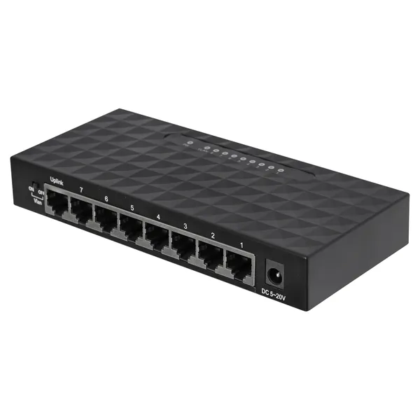 Q-Link netwerkswitch 8 poorten, 1000 Mbps, zwart